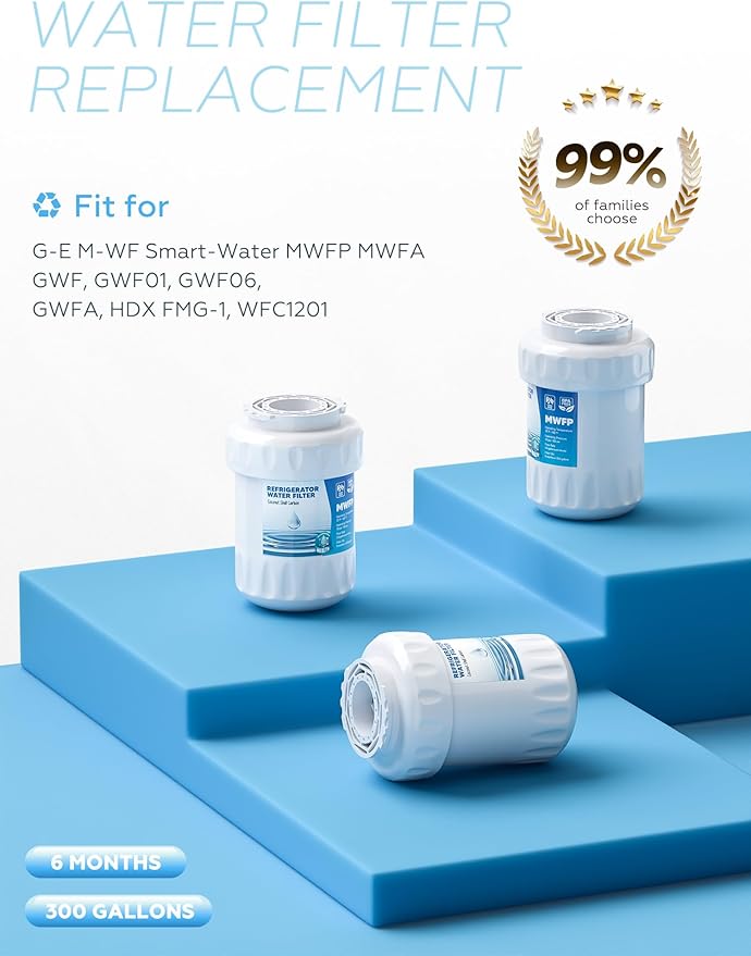 RWF0600A Water Filter, Fit for MWF GE Water Filter, GE MWF, SmartWater MWFP, MWFA, GWF, HDX FMG-1, WFC1201, RWF1060, 197D6321P006, Kenmore 9991, 3packs BY AVXBYR