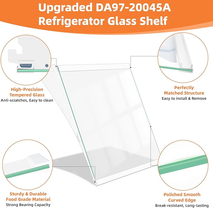 UPGRADED DA97-20045A Refrigerator Shelf Assembly Compatible with Samsung Refrigerator Glass Shelf Replacement Parts Samsung Fridge Shelf Replacement RF28R7201SR RF28R7351SR RF28R7351SG Shelf Top Right