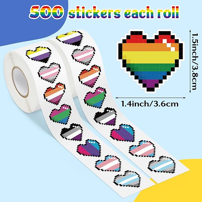 LGBTQ+ Pride Month Sticker - 1000 Pcs LGBTQ Pride Month Heart-Shaped Waterproof Vinyl Reusable Laptop Stickers Coloring Book Scrapbook Water Bottle Page Activity Pad Party Favors Skateboard