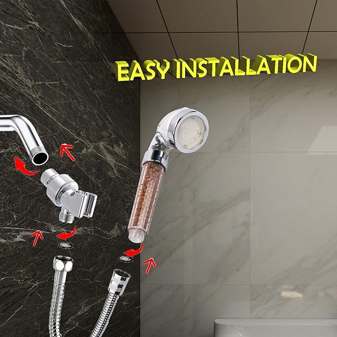 SEANADO LED Shower Head Handheld with Hose,Replacement Filter and Shower Bracket，Rainfall 7 Colors Changing High Pressure Spray Filter Showerheads Waterproof Lights for Hard Water