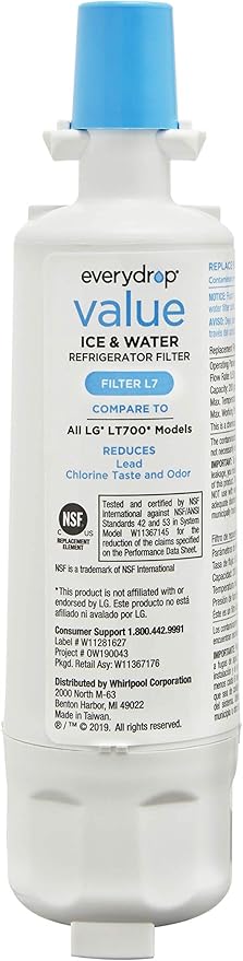Everydrop Value by Whirlpool, Replacement Water Filter for LG LT700P, EVFILTERL7, Single-Pack & Lg LT120F - 6 Month Replacement Refrigerator Air Filter, White