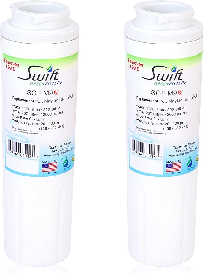 Swift Green Filters SGF-M9 Rx Compatible Refrigerator Water Filter for UKF8001, EFF-6007A, EDR4RXD1, Made in USA (2 Pack)