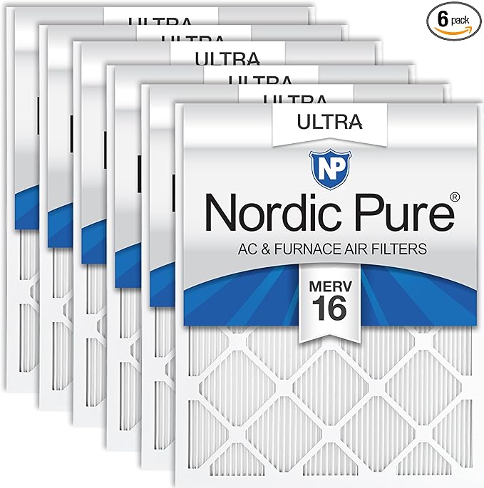 Nordic Pure 16x25x1 (Actual Size: 15 1/2 x 24 1/2 x 3/4) Pleated Ultra MERV 16 AC Furnace Air Filters–With 2.5X More Media for Allergy & Dust Relief, Max Efficiency & Low Airflow Resistance 6 Pack
