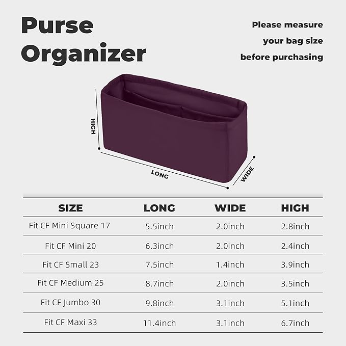 Purse Handbag Silky Organizer Insert Keep Bag Shape Fits Chanel Classic Flap CF Mini Square 17/20/Small/Medium/Jumbo/Maxi Bags, Luxury Handbag Tote Lightweight Sturdy(CF Small 23,Fuchsia)