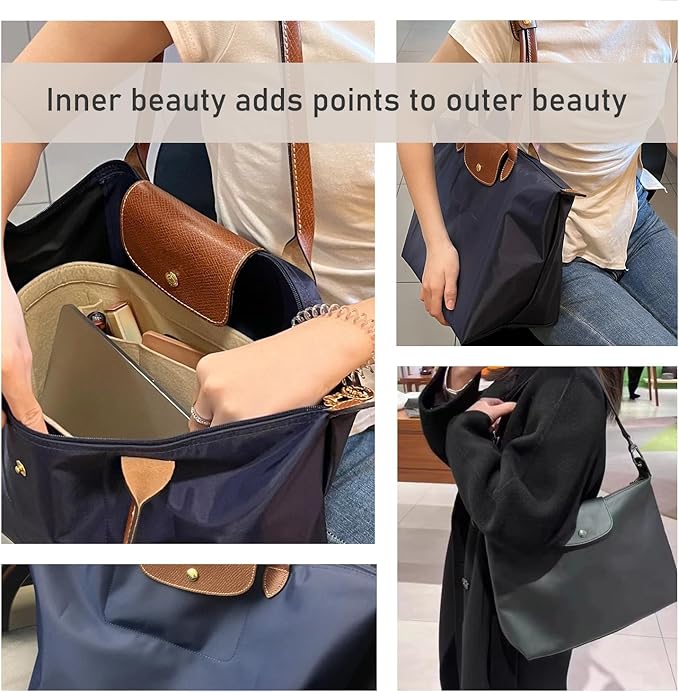 Chispee Felt Purse Organizer Insert Luxury Handbag Organizers for Longchamp Organizer Insert Divider Pocket & Zipper Inner Bag Liner fit Medium, Royal Blue