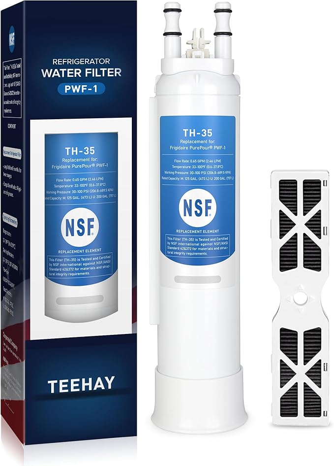 TEEHAY PWF-1 FPPWFU01 Water Filter & PureAir AF-2 FRGPAAF2 Air Filter Combo, Compatible with Frigidaire FRIGCOMBO6, FRFC2323AS, FRFG232LAF, FRFN2823AS, FRFS2823AD, FRFS2823AS, FRFS2823AW, 1 Combo