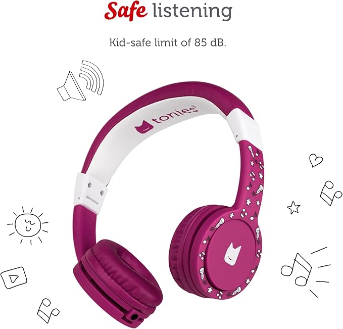 Tonies Foldable Wired Headphones for Kids - Comfortably Designed to fit On-Ear - Works with Toniebox 1 and All 3.5mm Devices - Purple