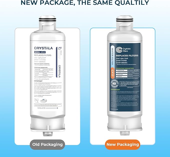 Crystala Filters Replacement for DA97-17376B Water Filter, NSF 42 Compatible with Samsung HAF-QIN, HAF-QIN/EXP, DA97-08006C, RF23M8070SG, RF23M8070SR, RF23M8090SG, RF23M8570SR (2 Pack)