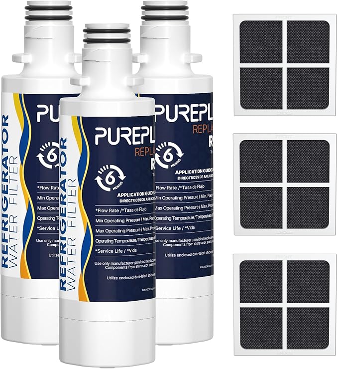 PUREPLUS ADQ747935 Replacement for LG LT1000P LT1000 Kenmore Elite 9980 LT1000PC, MDJ64844601 ADQ74793501, LMXS28626S, LFXS26973S, LT120F Refrigerator Water and Air Filter,Reduces PFOA/PFOS,3Pack