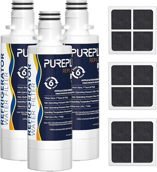 PUREPLUS ADQ747935 Replacement for LG LT1000P LT1000 Kenmore Elite 9980 LT1000PC, MDJ64844601 ADQ74793501, LMXS28626S, LFXS26973S, LT120F Refrigerator Water and Air Filter,Reduces PFOA/PFOS,3Pack