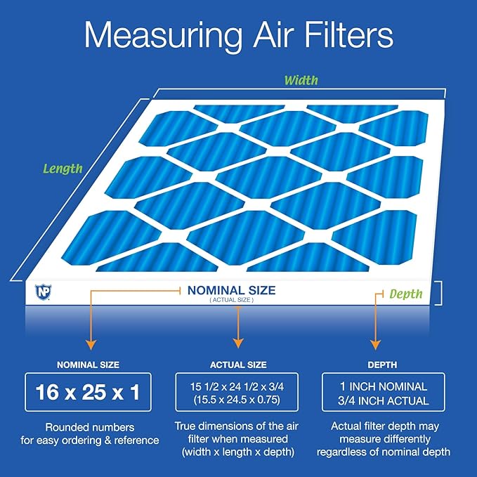 Nordic Pure 16x25x1 (Actual Size: 15 1/2 x 24 1/2 x 3/4) Pleated MERV 7 Air Filters 4 Pack