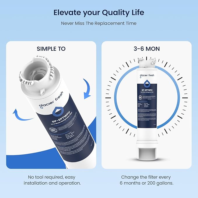 GLACIER FRESH GF-EPTWFU Water Filter Replacement, Compatible with EPTWFU01, EWF02, Pure Source Ultra II, Pure Source Ultra 2, 012505454226, 4562222, 807946701, 2 Pack