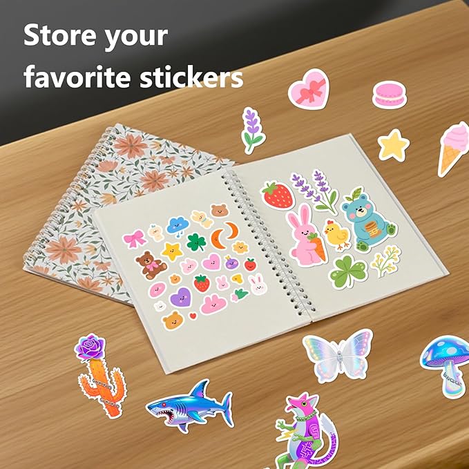 BetterJonny 4 Pcs Reusable Sticker Book Collecting Album Blank Sticker Storage Organizer Book, A5 Size 24 Inner Pages Per Album, Release Paper for Collecting Stickers, Labels(Aesthetic Flowers)