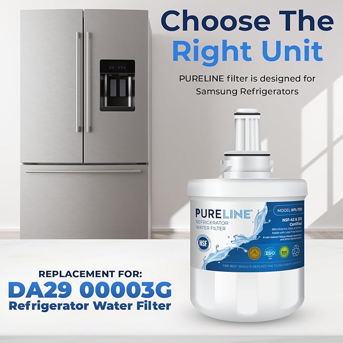 Pureline Replacement for DA29-00003G Water Filter Samsung, Aqua-Pure Plus, RSG257AARS, DA29-00003F, DA29-00003B, DA29-00003A, RF267AERS, RS22HDHPNSR Refrigerator Water Filter (3 Pack)
