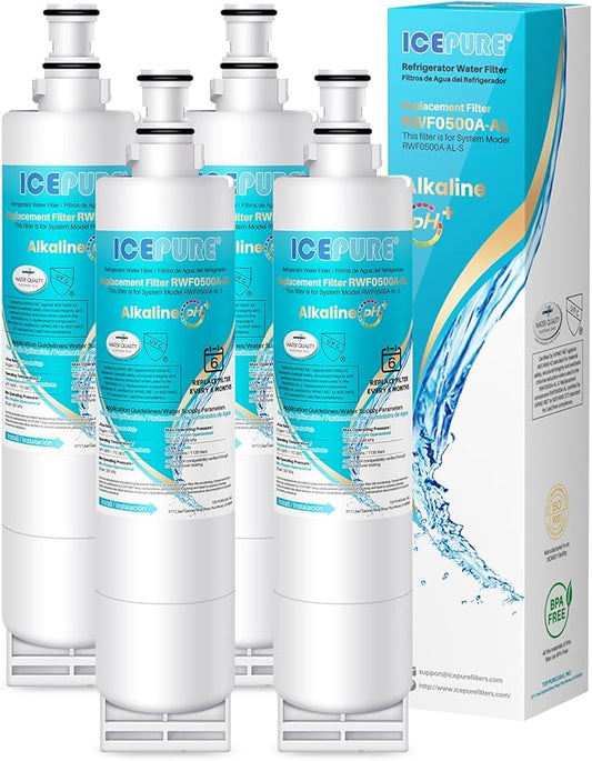 ICEPURE Alkaline 4396508 Refrigerator Water Filter Replacement for EDR5RXD1, EveryDrop Filter 5, Whirlpool 4396510, 4392857, 4396547, 9085, NL300, LC400V, PNL240V, WF-NLC240V WF285, Enhances PH, 4Pack