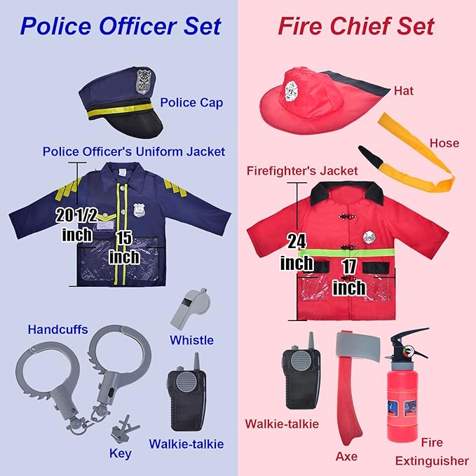 TopTie 4 Sets Kids Costumes w/Gift Box for Age 3-7, Halloween Children Dress Up Uniforms Fireman Doctor Police Surgeon