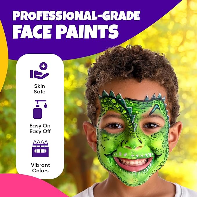 Blue Squid Face Painting Kit for Kids – 18 Colors Kids Face Paint Kit Palette with Stencils & Guided Tutorial, Water Activated Non Toxic Washable Professional Facepaint body set Halloween Party Makeup