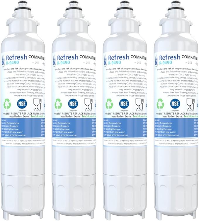 Refresh Replacement for LG LT800P, ADQ73613401 and Kenmore Elite 46-9490, 9490, 469490, ADQ73613402 Refrigerator Water Filter (4, Std)