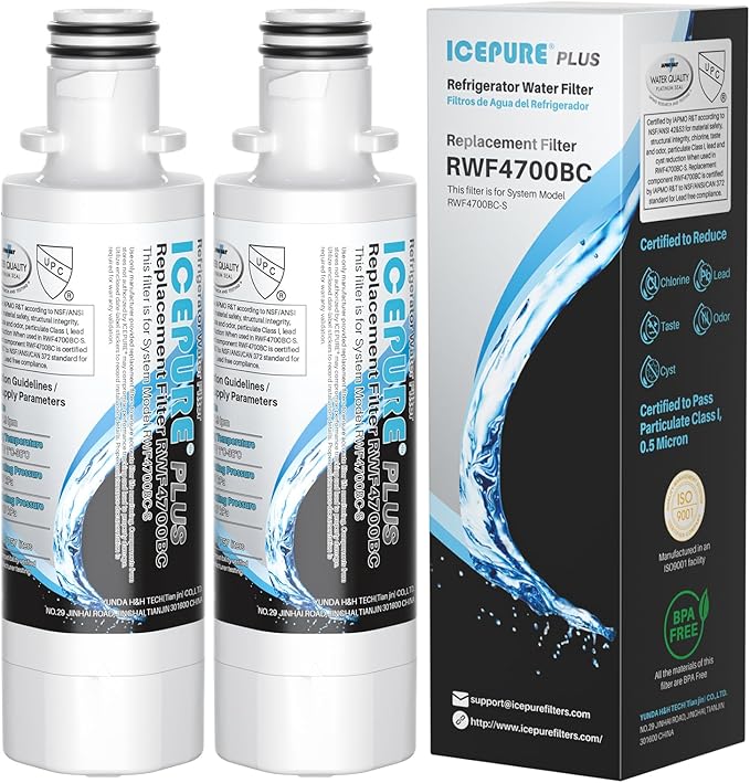 ICEPURE PLUS ADQ747935 NSF/ANSI 53 & 42 Certified Refrigerator Water Filter, Remove Lead, Replacement for LG LT1000P/PC/PCS, Kenmore 9980, MDJ64844601, ADQ74793501, ADQ74793502, LMXS28626S, 2PACK