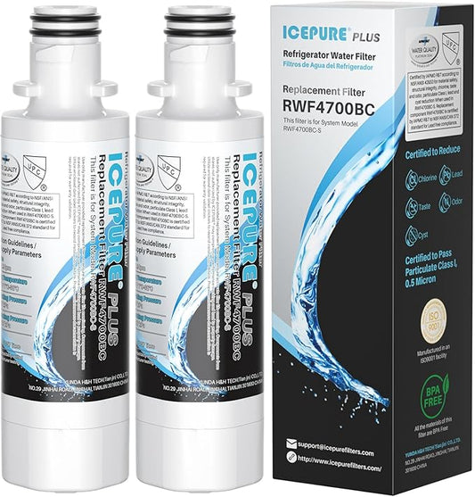 ICEPURE PLUS ADQ747935 NSF/ANSI 53 & 42 Certified Refrigerator Water Filter, Remove Lead, Replacement for LG LT1000P/PC/PCS, Kenmore 9980, MDJ64844601, ADQ74793501, ADQ74793502, LMXS28626S, 2PACK