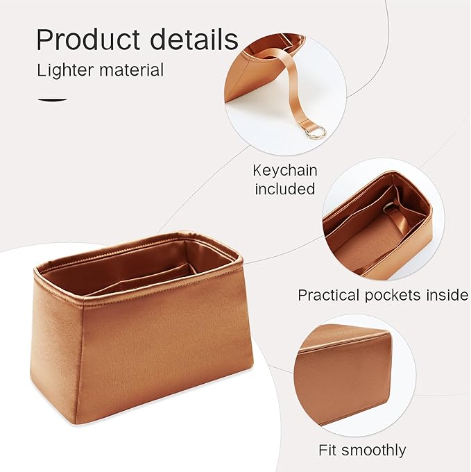 Silky Bag Insert Fit for Hermes Lindy 19/26, Silky Purse Organizer, Lightweight and Silk Touch (Fits Mini Lindy 19, Gold)