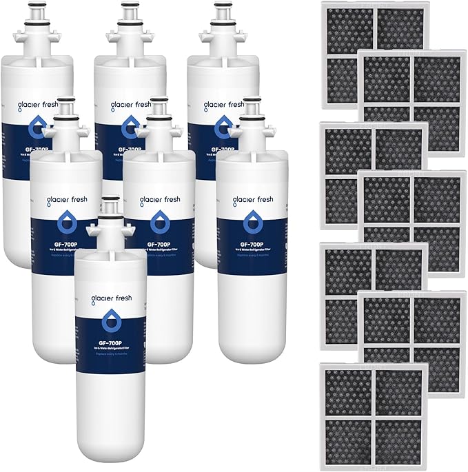 GLACIER FRESH for LG LT700P Refrigerator Water Filter, Replacement for LT700PC, ADQ36006101, ADQ36006102, RWF1200A, Kenmore 9690, AGF80300801, LFXC24726S, LMXS27626S and LT120F Air Filters, 7 Packs