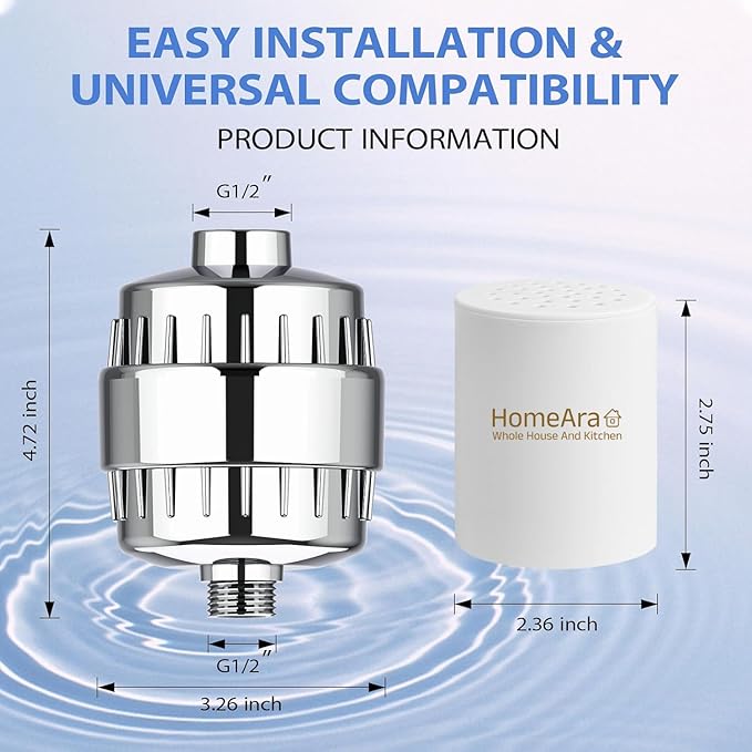 Shower Filter for Hard Water to Remove Chlorine and Fluoride, 20 Stage Shower Head Water Filter System for Itchy Skin or Dandruff, High Output Filtered Showerhead with Cartridge, chrome