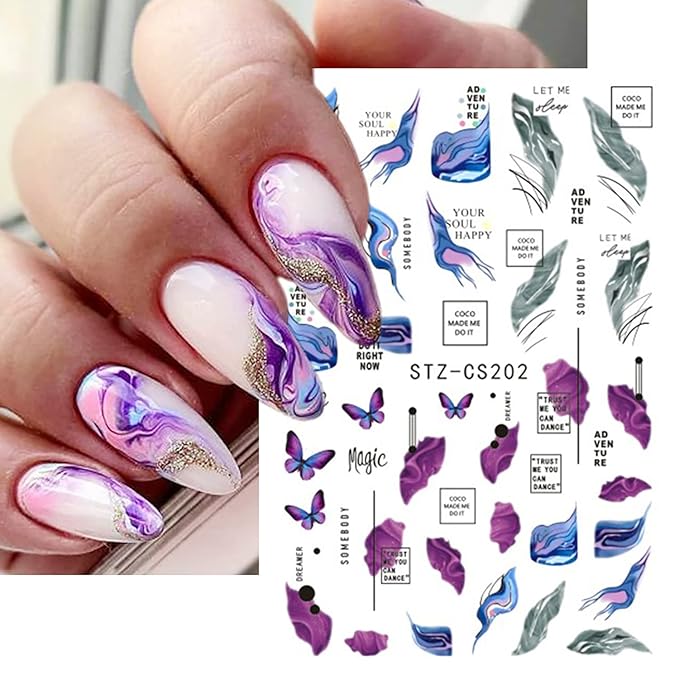 Color Smudge Nail Art Adhesive Sticker 3D Self-Adhesive Nail Decals Art Design Holographic Colorful Ripple Nail Art Sticker Decoration for Women Manicure Tips Acrylic Nails DIY Nails Art Supplies