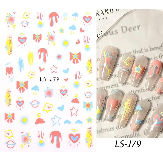 6 Sheets Heart Nail Art Adhesive Sticker 3D Self-Adhesive Nail Decals Art Design Holographic Stars Butterfly Nail Art Sticker Decoration for Women Manicure Tips Acrylic Nails DIY Nails Art Supplies