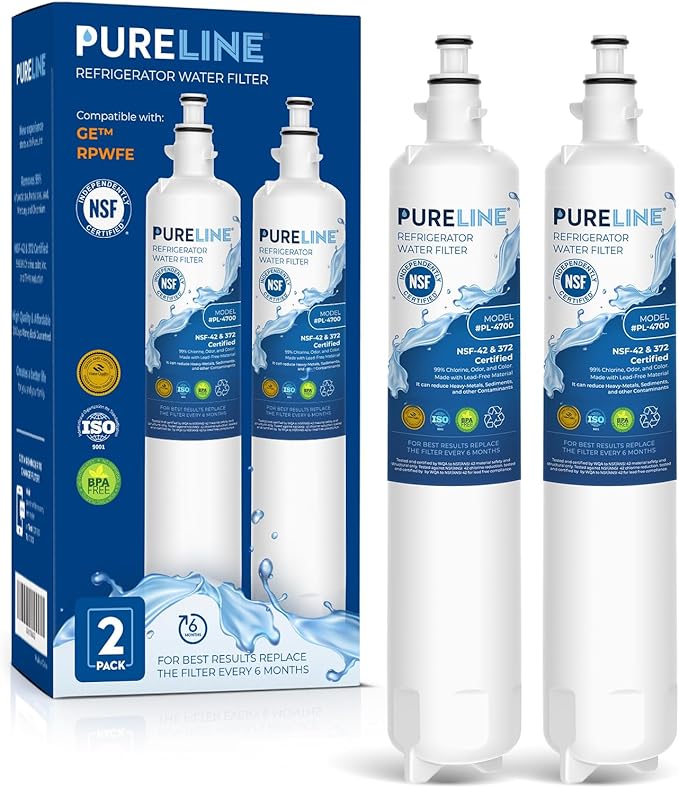 Pureline Replacement for GE® RPWFE® Water Filter (With RFID Chip) RPWF Refrigerator Water Filter. Compatible with GFE28GYNFS, PFE28KYNFS (2 Pack)