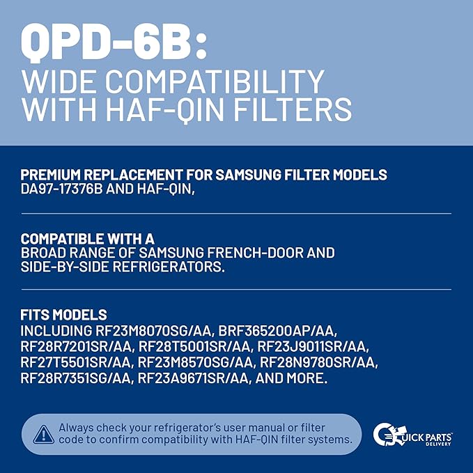QPD 6B Refrigerator Water Filter Replacement for Samsung DA97-17376B, HAF-QIN – Compatible with Samsung RF23M8070SG/AA, BRF365200AP/AA – NSF Certified, Chlorine Reduction – (2-Pack)