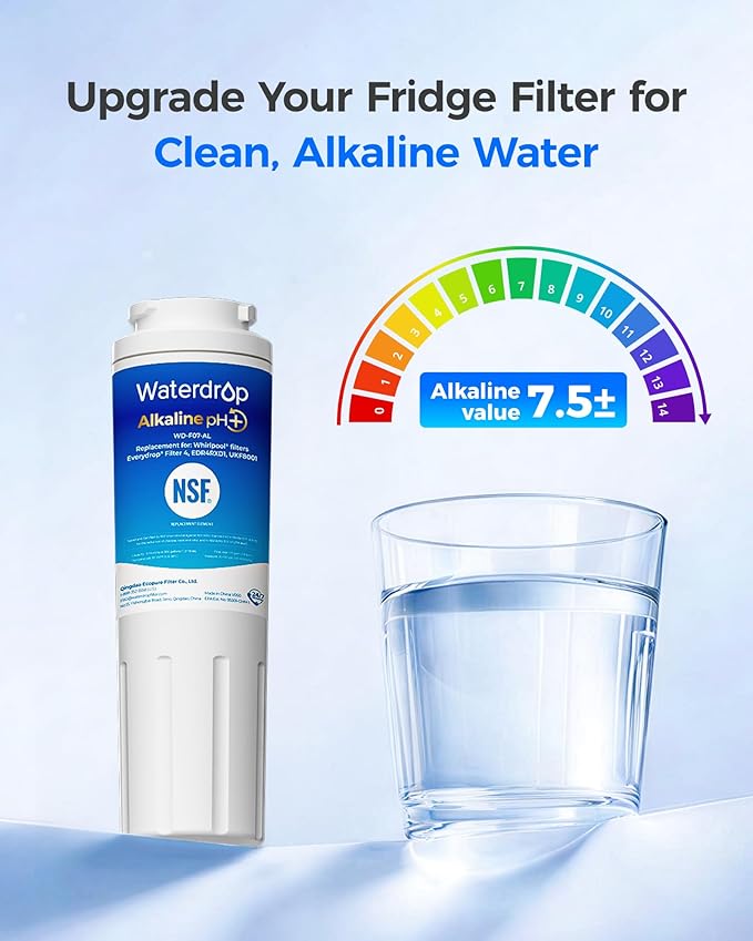 Waterdrop Alkaline UKF8001 Refrigerator Water Filter 4, Enhances pH, Replacement for Whirlpool® EDR4RXD1, EveryDrop® Filter 4, Maytag® UKF8001AXX-750, UKF8001AXX-200,WD-F07,2 Filters