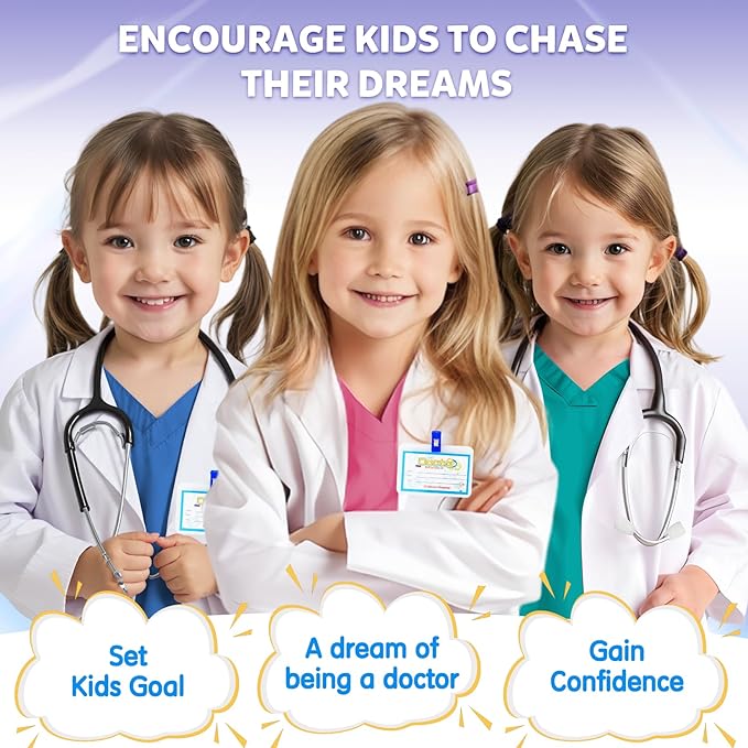 RioRand Doctor Costume for Kids With Stethoscope Lab Coat Career Day Costume Halloween Dress Up For Boys Girls 3-12