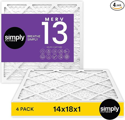 Simply 14x18x1 Air Filter, Merv 13, MPR 1500, 4 Pack, Furnace Air Filter for HVAC (Actual Size: 13.75"x17.75"x0.75") DUST, Pet, & Allergy Control