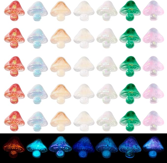 70Pcs Luminous Mushroom Charms Glow in The Dark Mushroom Resin Flatback Cabochons Mushroom Nail Charms for Women Manicure Crafts Scrapbooking Hairpin Decoration