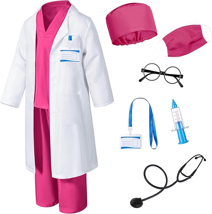 Doctor Costume for Kids Scrubs Pants with Accessories Set Children Party Cosplay 3-12 Years