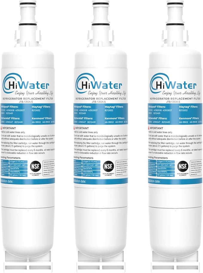 HiWater 4396508 Refrigerator Water Filter, NSF42 Certified, Replacement for EDR5RXD1 Filter 5 PUR W10186668, 4396510, NLC240V, 4392857 46-9010 3PACK