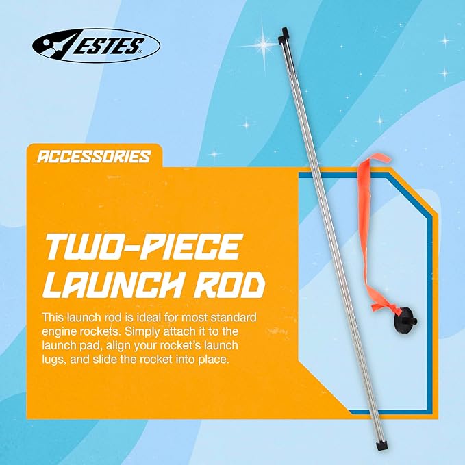 Estes 2243 1/8-Inch Two-Piece Launch Rod, Flying-Rocket-Model Launch Pad, Rocket Model Kit Accessories for Ages 10+