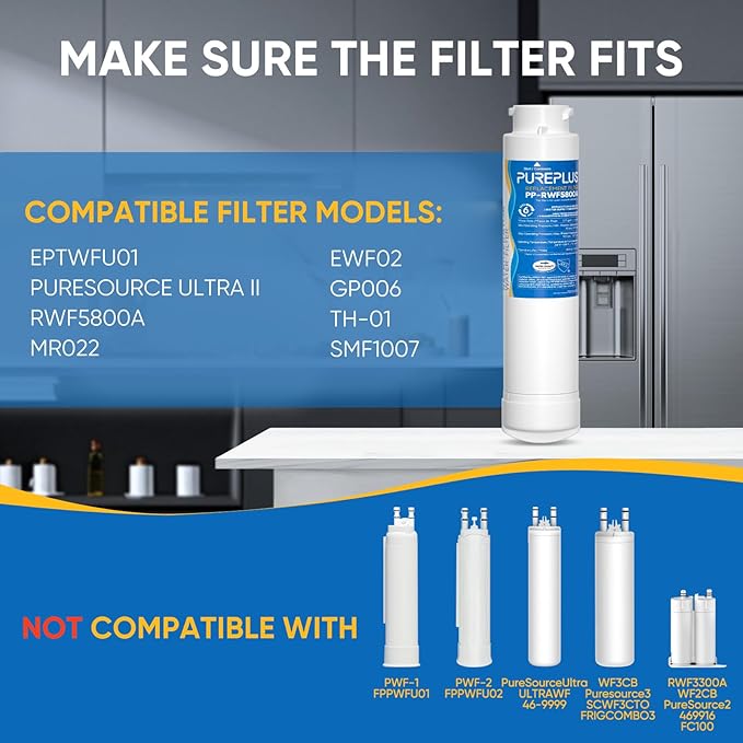 PUREPLUS Refrigerator Water Filter, Compatible with Frigidaire EPTWFU01, EWF02, Pure Source Ultra II, 3Pack