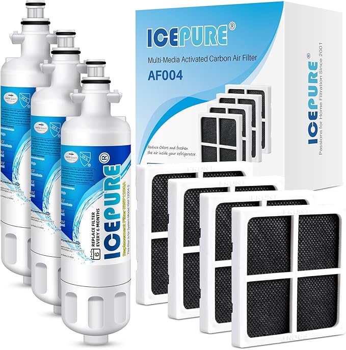 ICEPURE ADQ36006101 9690 Water Filter Replacement for LG LT700P, Kenmore Elite 46-9690 ADQ36006102, RWF1200A, CLCH106, RWF1052 LFX28968ST LFXS29626S Refrigerator 3PACK and LT120F Fresh Air Filte 4PACK