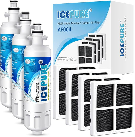 ICEPURE ADQ36006101 9690 Water Filter Replacement for LG LT700P, Kenmore Elite 46-9690 ADQ36006102, RWF1200A, CLCH106, RWF1052 LFX28968ST LFXS29626S Refrigerator 3PACK and LT120F Fresh Air Filte 4PACK