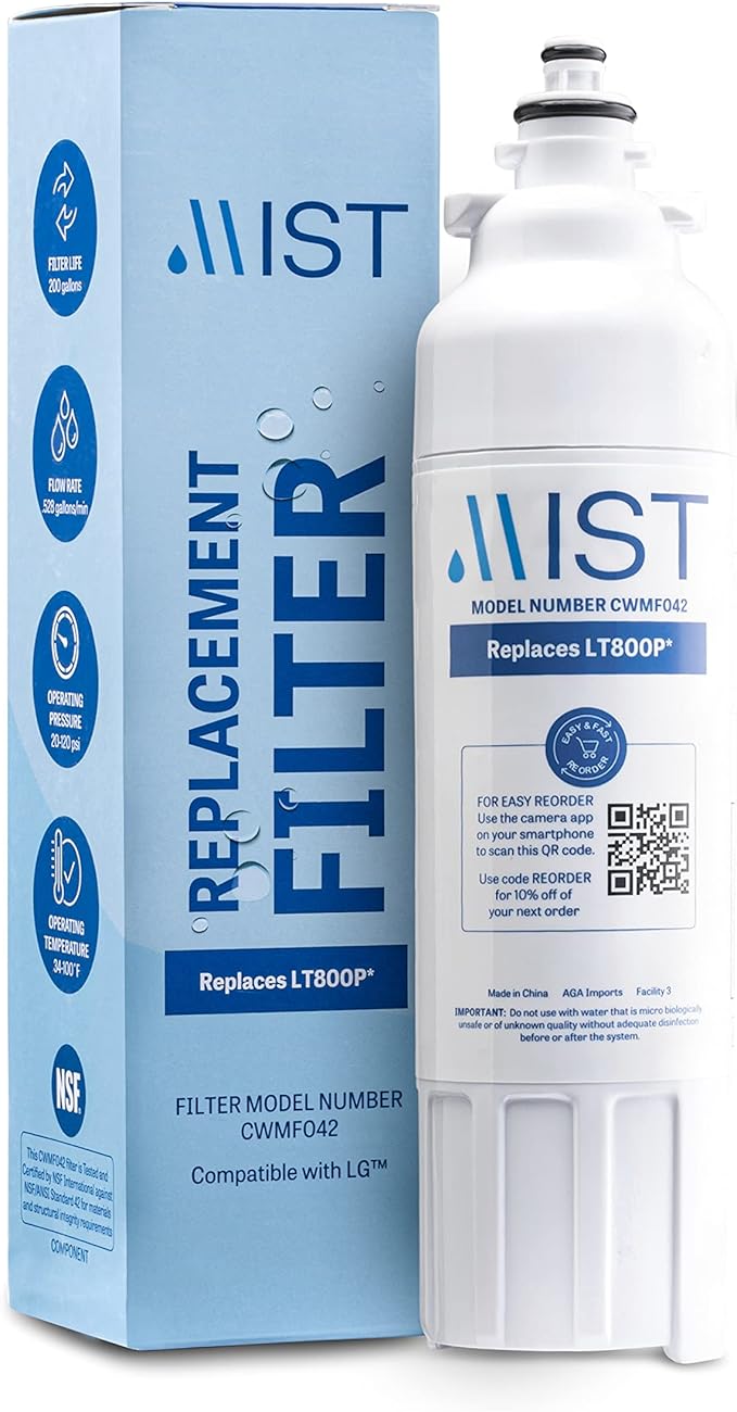 Mist Fresh LT120F Refrigerator Air Filter Replacement and LT800P Water Filter Replacement for LG, compatible with ADQ736134, LG ADQ736134, Kenmore 9490, 46-9490, 469490, ADQ73613402(1 & 3 pack bundle)