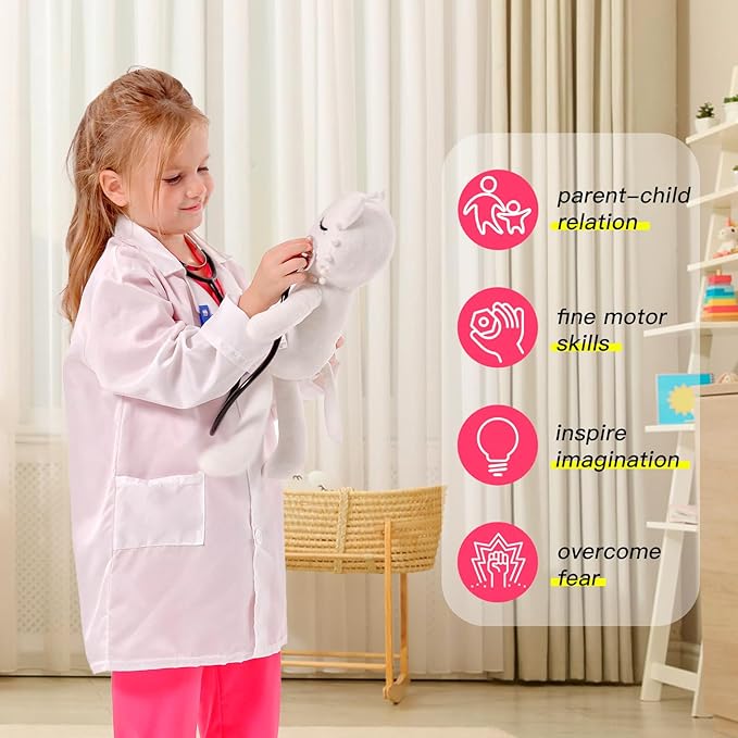 Liberry Doctor Costume for Kids, Toddler Doctor Dress Up Clothes with Real Stethoscope, Career Day Role Play Gift for Girls