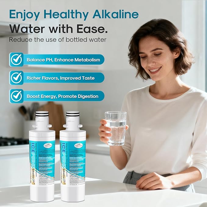 ICEPURE Alkaline LT1000PC Refrigerator Water Filter and Air Filter Replacement for LG LT1000P/PC/PCS, Kenmore 9980, ADQ74793501 ADQ74793502 ADQ747935 MDJ6484460 LT1000, Enhances PH, 3 Combo