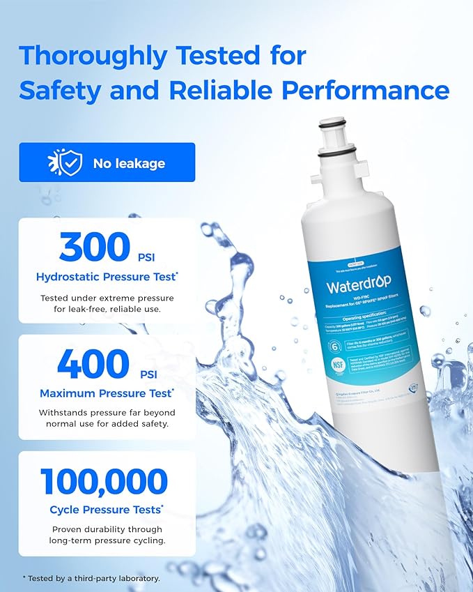 Waterdrop Replacement for GE® RPWFE®, RPWF (Built-in CHIP) Refrigerator Water Filter, Compatible with GFE28GYNFS, GFE28GELDS, PFE28KELDS, PFE28KYNFS, GFD28GELDS, PWE23KELDS, PWE23KMKES, 3 Filters