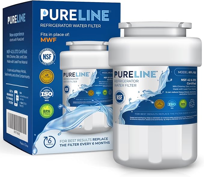 Pureline Replacement for MWF® Water Filter, Smartwater MWFP, Kenmore® 46-9991, Models MWFP, MWFINT, GWF, GWFA, Refrigerator Water Filter. NSF Certificate