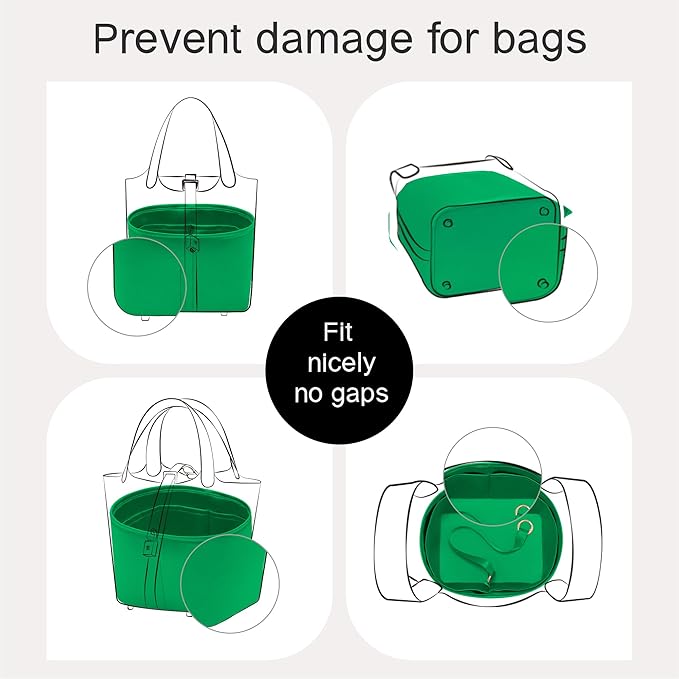 Picotin 18 Bag Insert Oval with Zipper, Purse Organizer Compatible with Hermes Picotin, Silky Bag Insert, Lightweight and Soft Touch (PC18 Oval, Bambou)