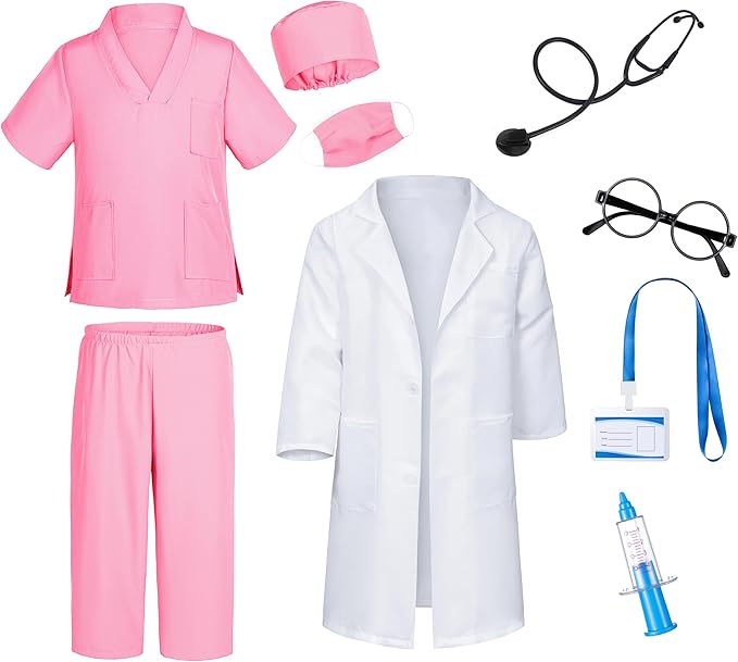 Doctor Costume for Kids Scrubs Pants with Accessories Set Children Party Cosplay 3-12 Years