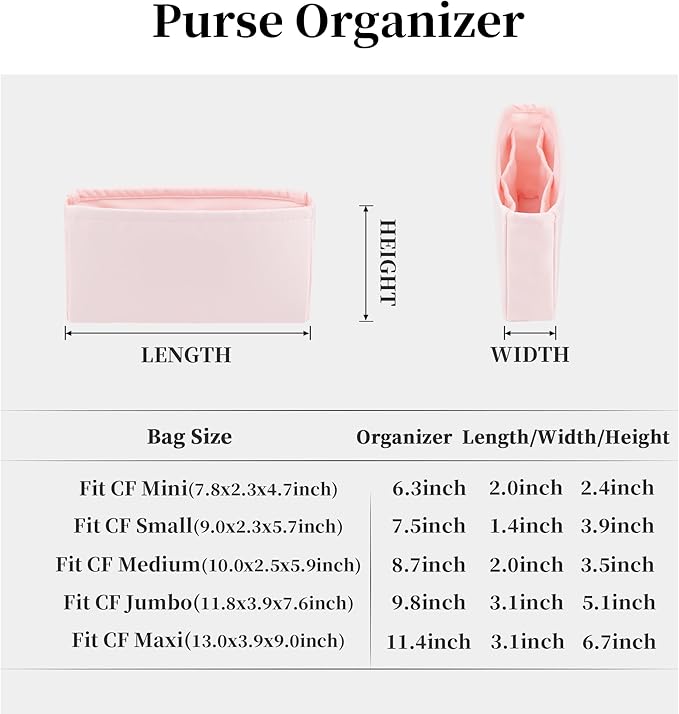 Classic Flap Bag Organizer Insert, Purse Organizer Insert Compatible with Chanel Classic Flap Maxi, Lightweight Purse Divider with Pockets (Rose Sakure, CF Maxi)
