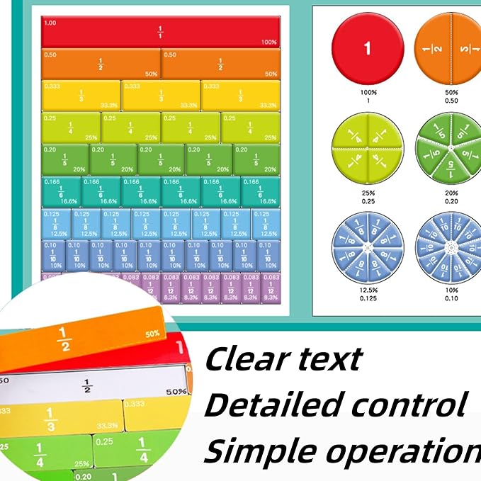 Magnetic Fraction Demonstration Book, 103 PCS Magnetic Fraction Tiles & Fraction Circles, Educational Puzzle Math Fraction Disc Set,Math Puzzle Learning Building Block Set for Classroom
